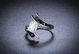 Genuine Black Gemstone Ring 925 Sterling Silver Row Women's Fine Jewelry