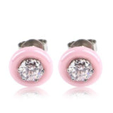 Round Black White Pink Zircon Ceramic Stud Earrings Wedding Jewelry