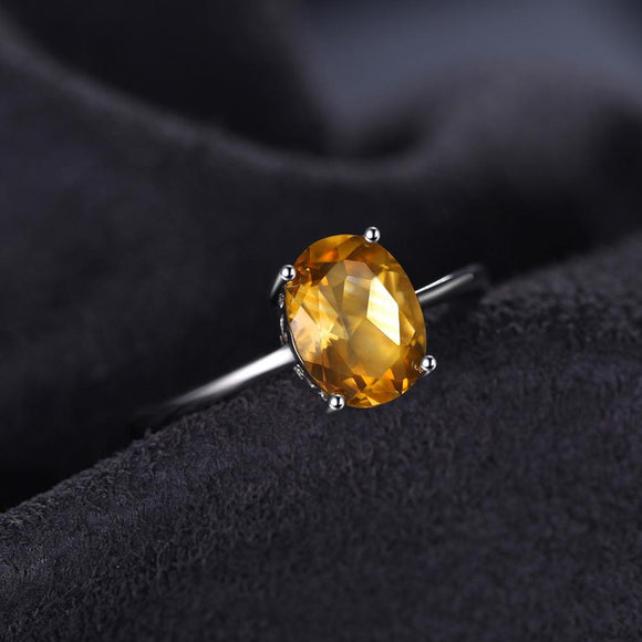 Natural Citrine Gemstone Ring Silver 925 Sterling Silver Women's Engagement Jewelry