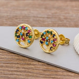 Luxury Rainbow Stud Earrings 14K Gold For Girls Anniversary Party Jewelry