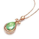 Natural Green Jade Water Drop Pendant 925 Silver Necklace Chalcedony Amulet