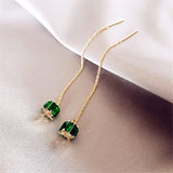Green Emerald Gemstone Long Earrings Pendant for Women Jewelry