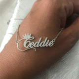 Personalized Nameplate Crown Name Necklace 14K Yellow Gold Chain Jewelry