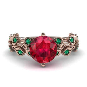 Luxury Red Ruby Flower Engagement Ring For Women Anniversary Gift For Wife