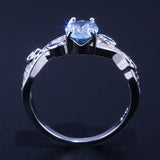 Twist Sky Blue Women Engagement Ring Leaves Stone Jewelry