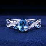 Twist Sky Blue Women Engagement Ring Leaves Stone Jewelry