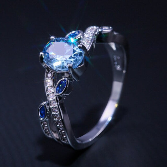 Twist Blue Gemstone Engagement Ring For Women Wedding Silver Jewelry