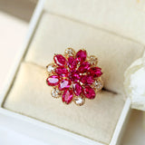 Pink Flower Wedding Ring For Women Snowflake Rose Gold Jewelry