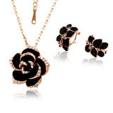 Enamel Flower Jewelry Set Rose Gold Black for Women Wedding Jewelry