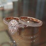 Vintage Drop Water Sapphire Ring Set Wedding Women Anniverssary Jewelry