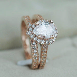 Vintage Drop Water Sapphire Ring Set Wedding Women Anniverssary Jewelry