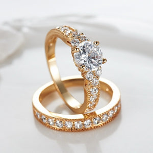 Natural Zirconia Gold 925 Solid Silver Rings Set Women 2.0ct Wedding Bride