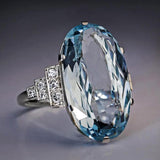 Sky Blue Wedding Ring Solitaire Band Oval Stone Engage Women Jewelry