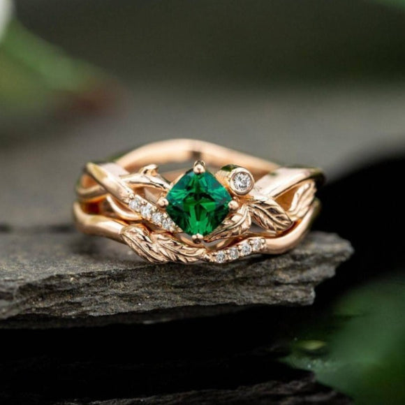 Vintage Emerald Gemstone Ring Women Band Engagement Jewelry