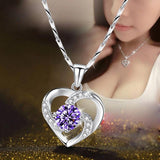 Natural CZ Heart Pendant Choker Necklace 925 Sterling Silver Chain Women Jewelry