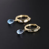 Genuine Blue Topaz Gemstones Earrings 925 Silver Women Jewelry