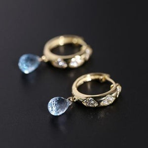 Genuine Blue Topaz Gemstones Earrings 925 Silver Women Jewelry