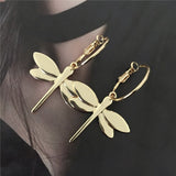 Gold Dragonfly Pendant Dangle Earrings for Women Girl Casual Jewelry