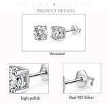 Simulated Moissanite Gemstone Stud Earrings Women's Solid 925 Sterling Silver Fine Jewelry