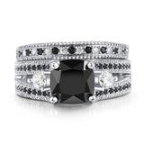 Vintage Black Zircon Engagement Ring Set For Women Bridal Gift Jewelry