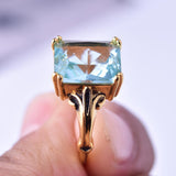 Vintage Aquarmarine Gemstone Ring 14K Yellow Gold Women Engagement Jewelry