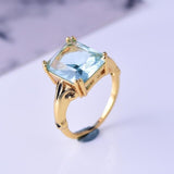Vintage Aquarmarine Gemstone Ring 14K Yellow Gold Women Engagement Jewelry