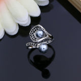 Black Pearl Flower Jewelry Sets Silver 925 For Women Wedding