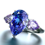 Blue Triple Zircon Ring WaterDrop Women Wedding Jewelry