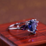 Blue&Purple Triple Water Drop Ring Zircon Women Wedding Jewelry