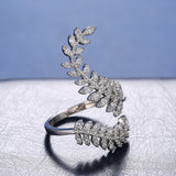 White Sapphire Graceful Leaves Ring 925 Sterling Silver Women's Jewelry