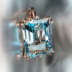 Rectangle Aquamarine Gemstone Ring for Women Rose Gold Mother Gift Jewelry