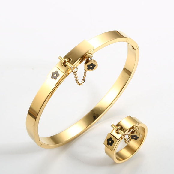 Luxury Jewelry Set Bangle Bracelet Gold Ring For Women Jewelry Set Gift