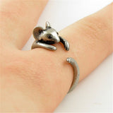 Vintage Silver Ring Mouse Adjustable Wrap Wedding Promise Jewelry