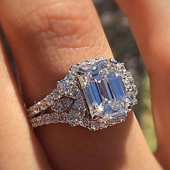 Princess Cut Square Zircon Ring Women Wedding Engagement Jewelry