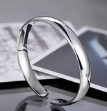 Cuff Bangles Simple Smooth Bracelet for Women 925 Sterling Silver Jewelry