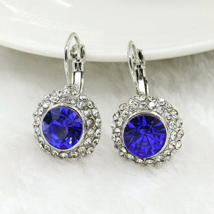 Fancy Blue Round Zicone Drop Earrings Silver Gold for Women Jewelry
