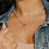 First Letter Name Pendant Necklace Silver Link Chain Women's Jewelry