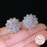 cute Big AAA Cubic Zirconia 925 silver Stud Earrings Fashionable Flower