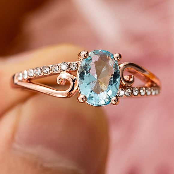 Classic Light Blue Ring For Women 14K Rose Gold Engagement Jewelry