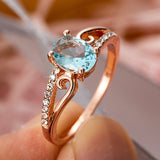 Classic Light Blue Ring For Women 14K Rose Gold Engagement Jewelry