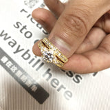 Natural Zirconia Gold 925 Solid Silver Rings Set Women 2.0ct Wedding Bride