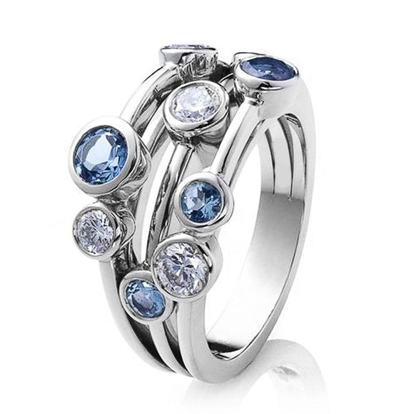 Trendy 3 Row Zircon Design Ring 925S Silver for Women Jewelry
