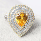 Luxury Yellow Heart Sterling Silver Engagement Ring Women Lady Anniversary Gift