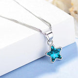 Blue Zircon Pentagram Pendant Necklace 925 Sterling Silver Woman Jewelry