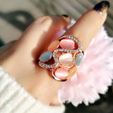 VINTAGE HOLLOW MULTICOLOR OPAL RING WOMEN ROSE GOLD WEDDING JEWELRY