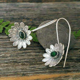 Antique Silver Flower Drop Earring for Women Ethnic Pendant Jewelry