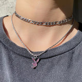 Genuine Rhinestone Rabbit Necklace Stainless Steel Chain For Women