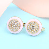 Ceramic Gold Crystal Stud Earrings Pink Black For Women Jewelry
