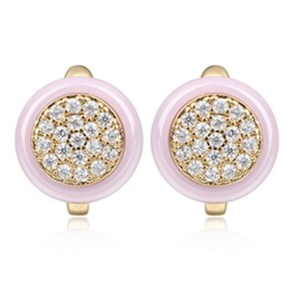 Pink Ceramic Gold Stud Earrings For Women Jewelry