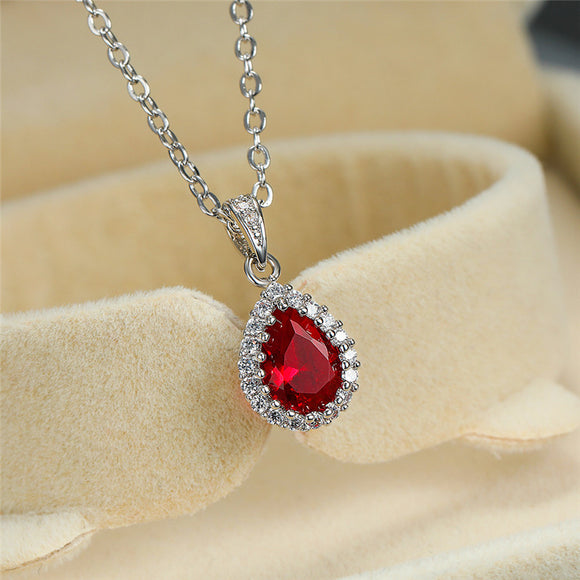  Water Drop Red Ruby Pendant Necklace rose gold For Women Necklace